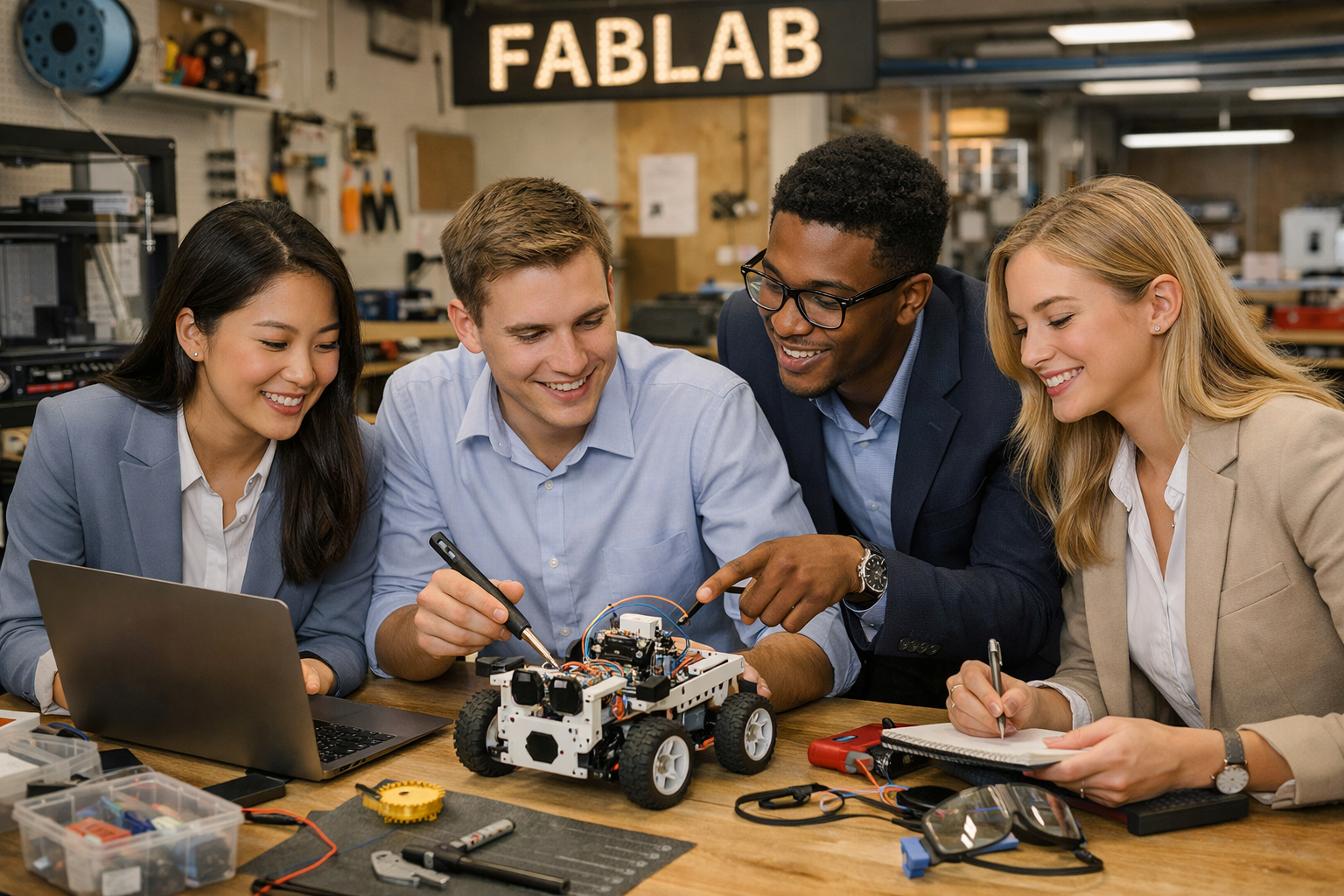 Estudiants treballant en un prototip en un FabLab